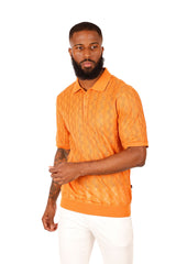 Barabas Men's French Crochet Floral Short Sleeve Polo Shirts 3P18  Orange