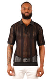 Barabas Men's Voven Crochet Geometric Stripped Polo Shirts 3P20 Black