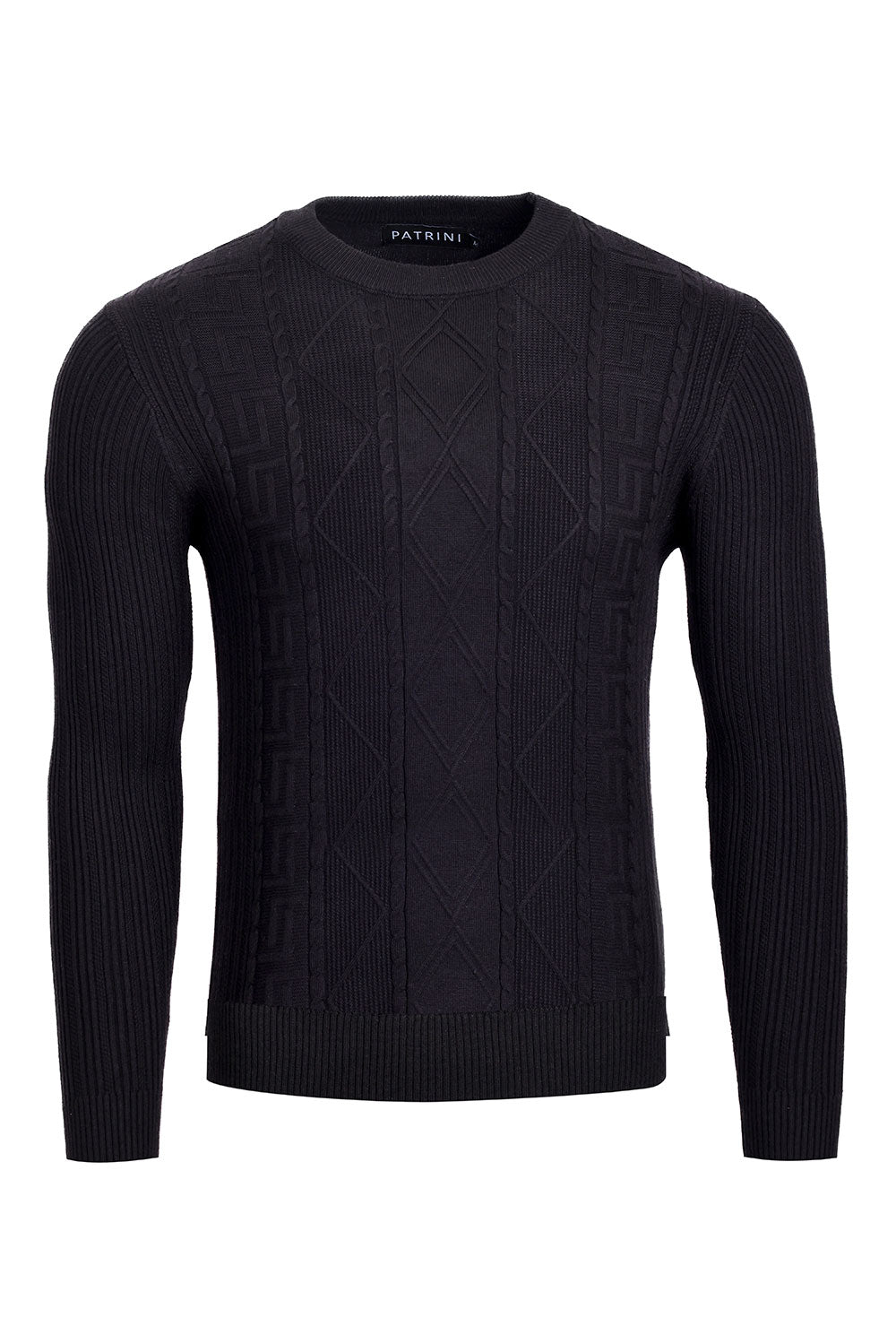 Barabas Men's Greek Key Knitted Stretch Crew Neck Sweaters 3PLS02 Black