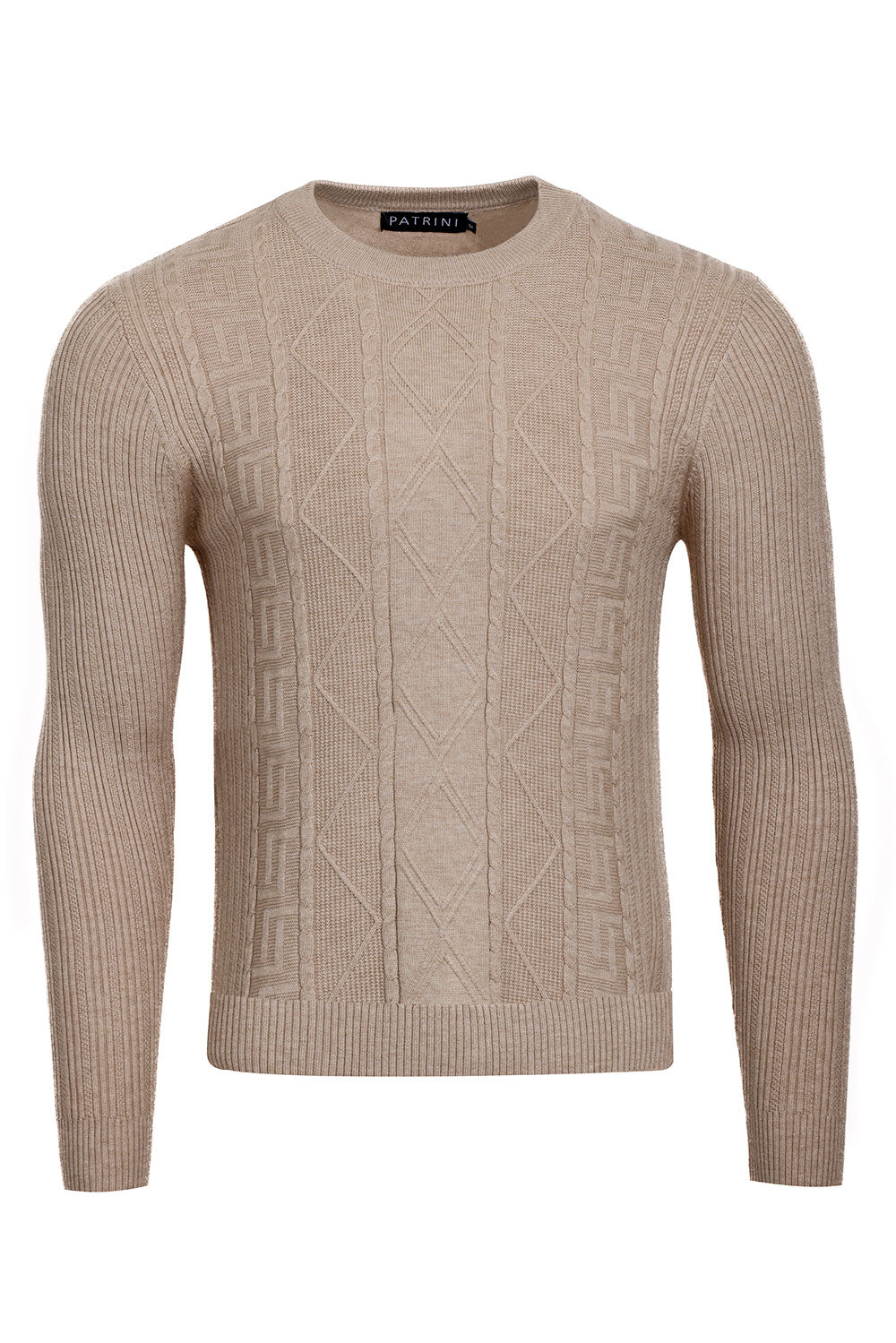 Barabas Men's Greek Key Knitted Stretch Crew Neck Sweaters 3PLS02 Khaki