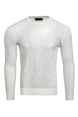 Barabas Men's Greek Key Knitted Stretch Crew Neck Sweaters 3PLS02 White