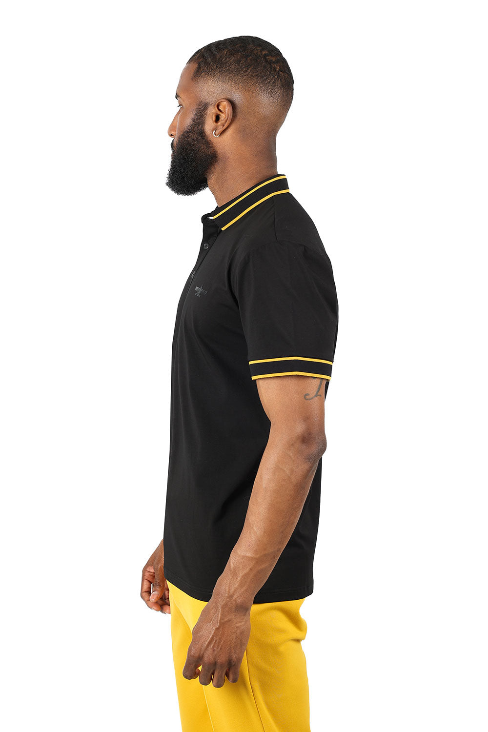 Barabas Men's Solid Color with Logo Polo Shirts 3PP832 Black Gold