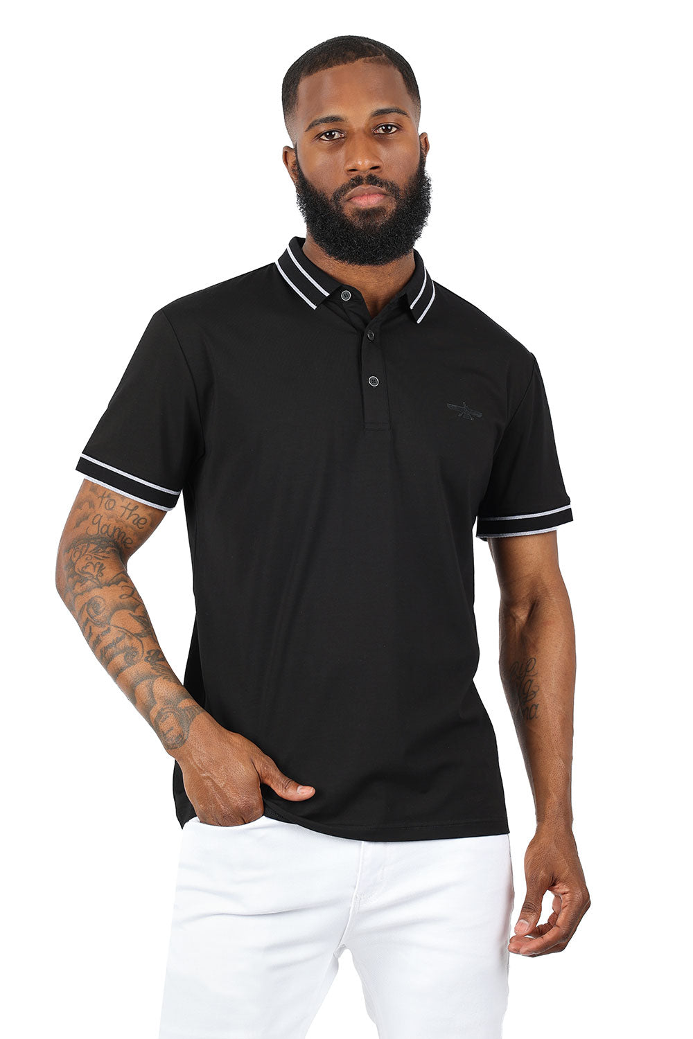 Barabas Men's Solid Color with Logo Polo Shirts 3PP832 Black Silver