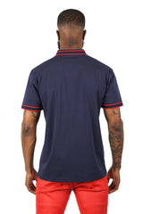 Barabas Men's Solid Color with Logo Polo Shirts 3PP832 Navy Red