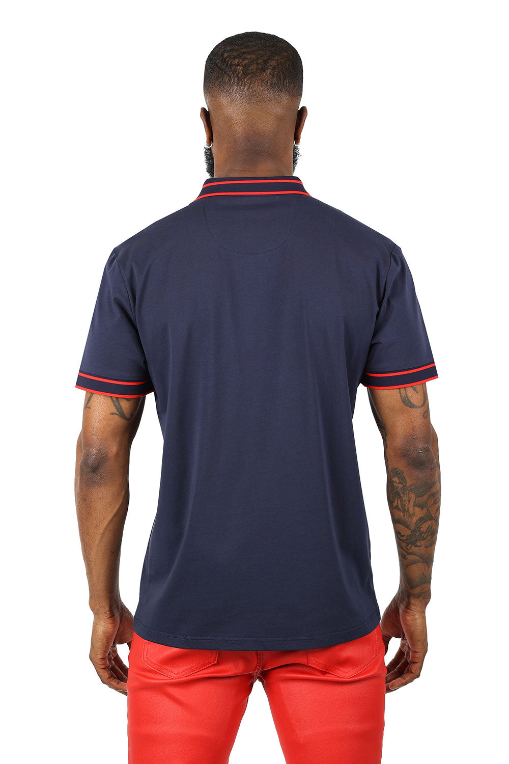 Barabas Men's Solid Color with Logo Polo Shirts 3PP832 Navy Red