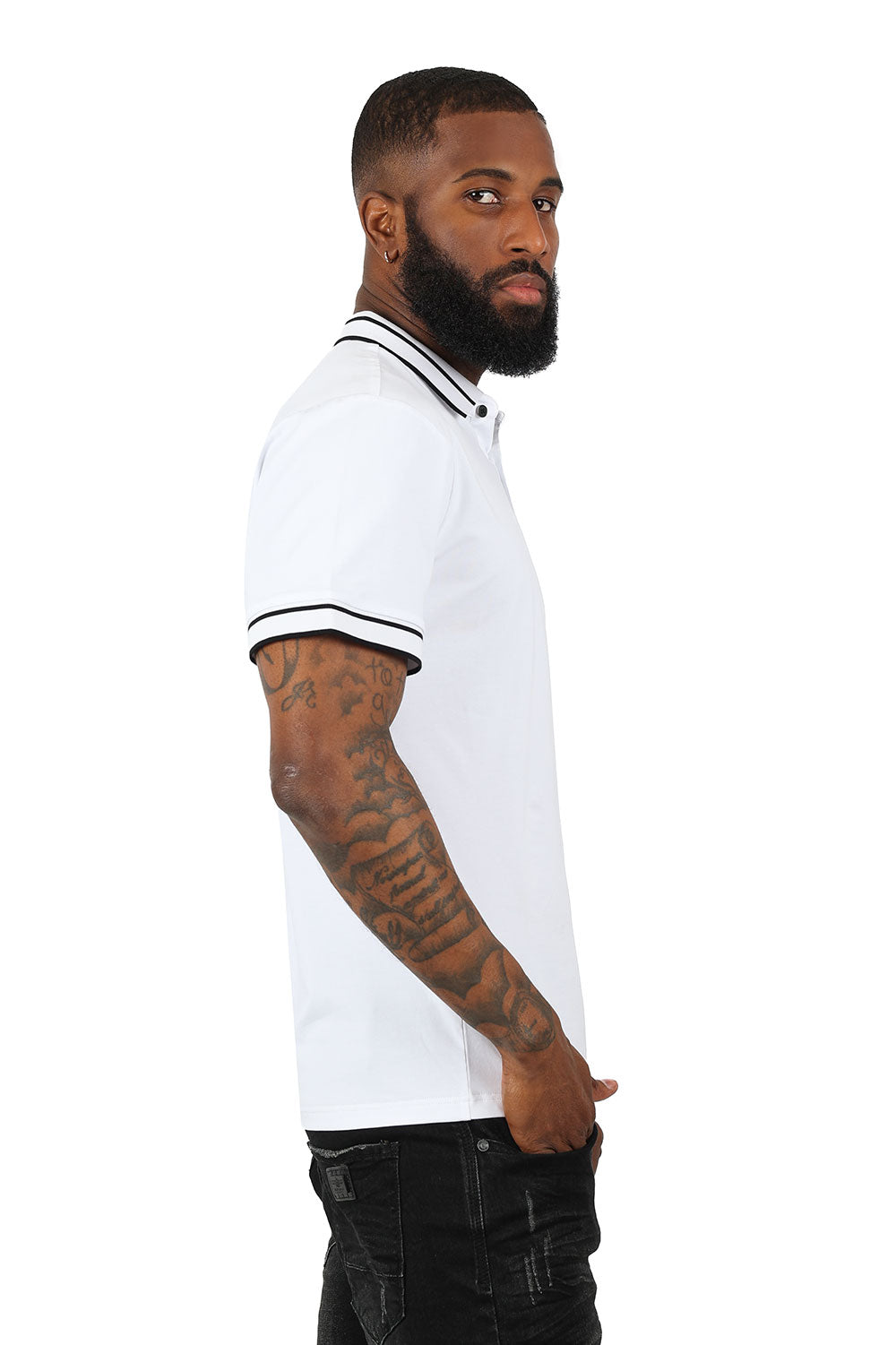 Barabas Men's Solid Color with Logo Polo Shirts 3PP832 White Black