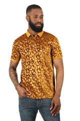 Barabas Men's Petal Floral Short Sleeve Polo Shirt 3PP834 Gold