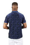Barabas Men's Petal Floral Short Sleeve Polo Shirt 3PP834 Navy