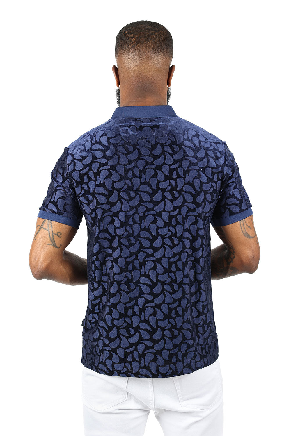 Barabas Men's Petal Floral Short Sleeve Polo Shirt 3PP834 Navy