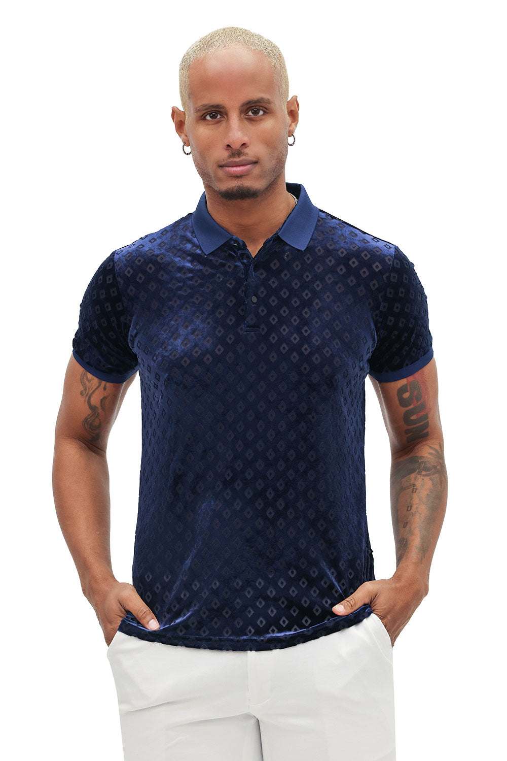 BARABAS Men's Textured Diamond Design Short Sleeve Polo Shirts 3PP837