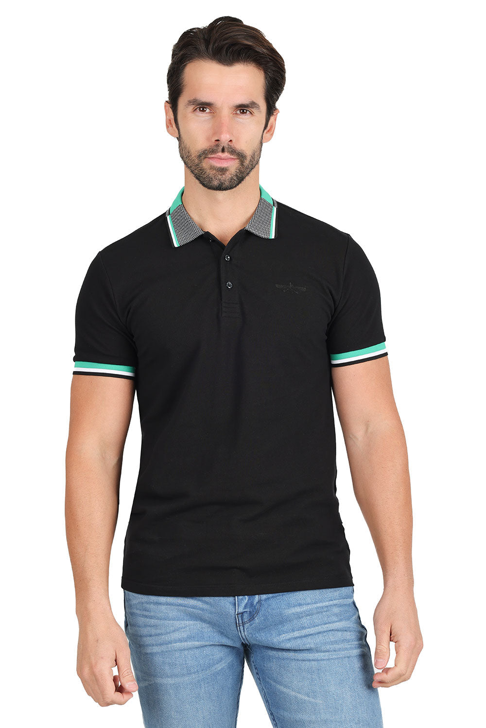 BARABAS Men's Premium Solid Color Short Sleeve Polo shirts 3PP839 Black Green