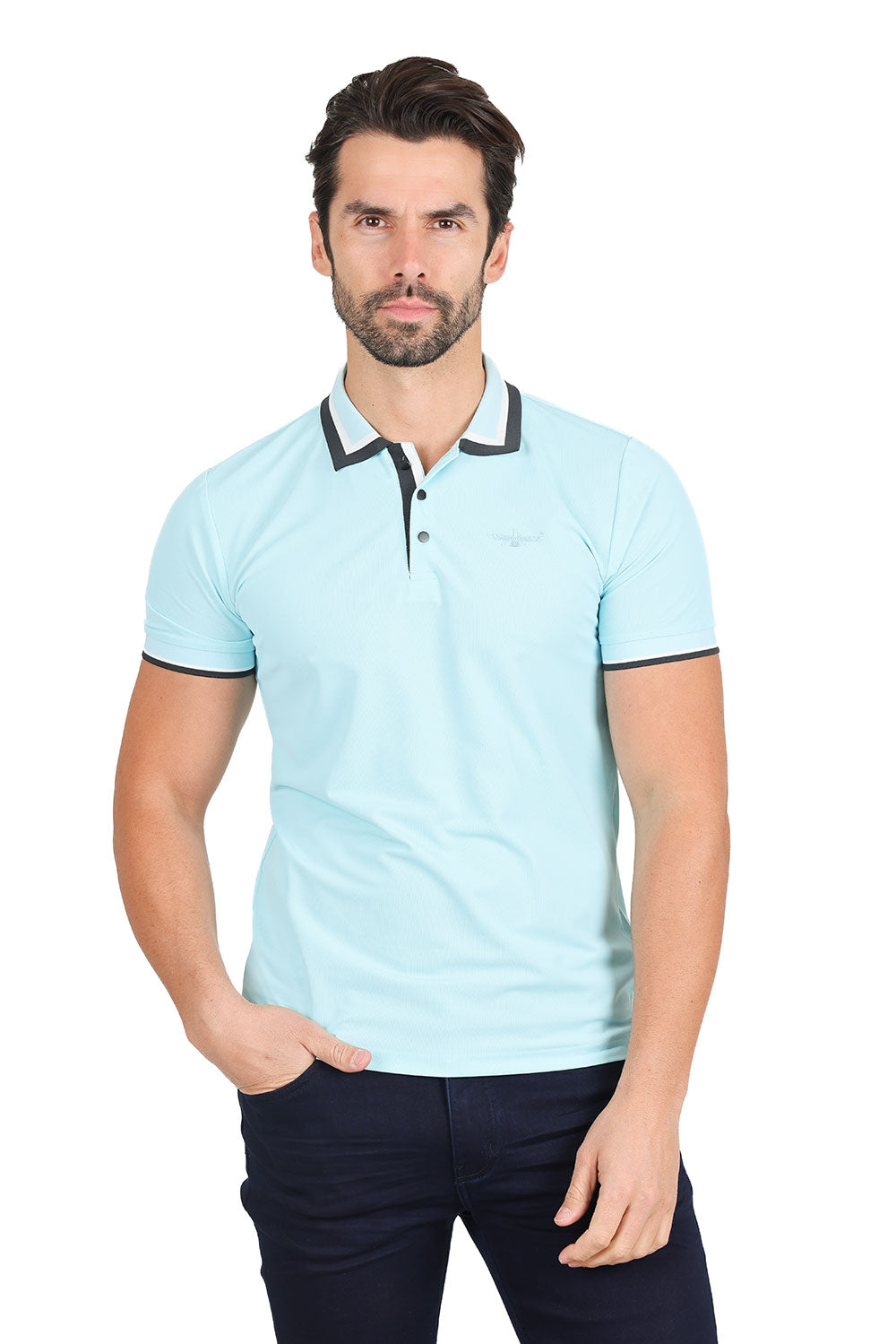 Barabas Men's Solid Color Cotton Short Sleeve Polo Shirts 3PS125 Blue