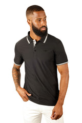 Barabas Men's Solid Color Linear Collar and Cuff Polo Shirts 3PS127 Black