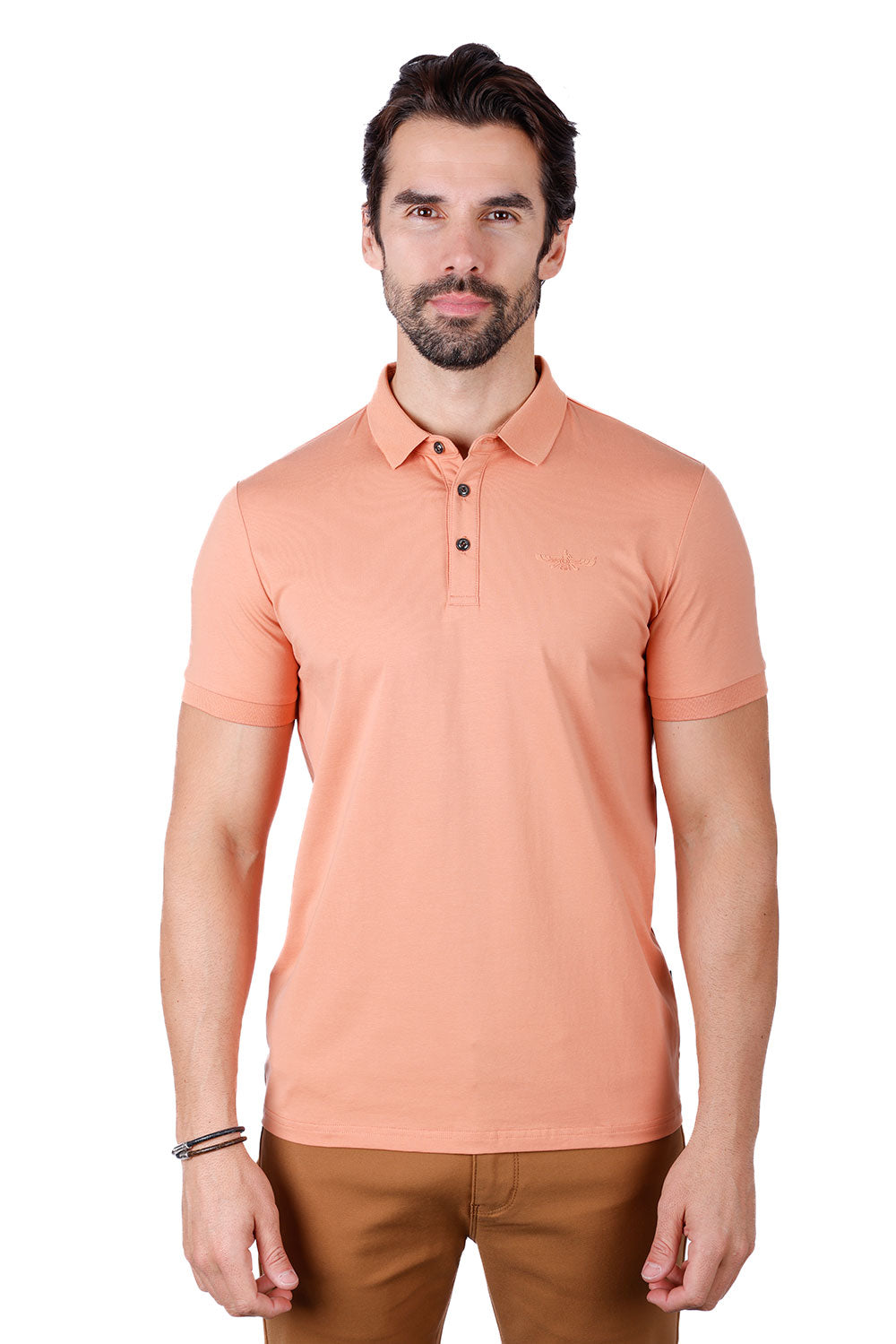 Barabas Men's Solid Color Premium Short Sleeve Logo polo Shirts 3PS128 Pink