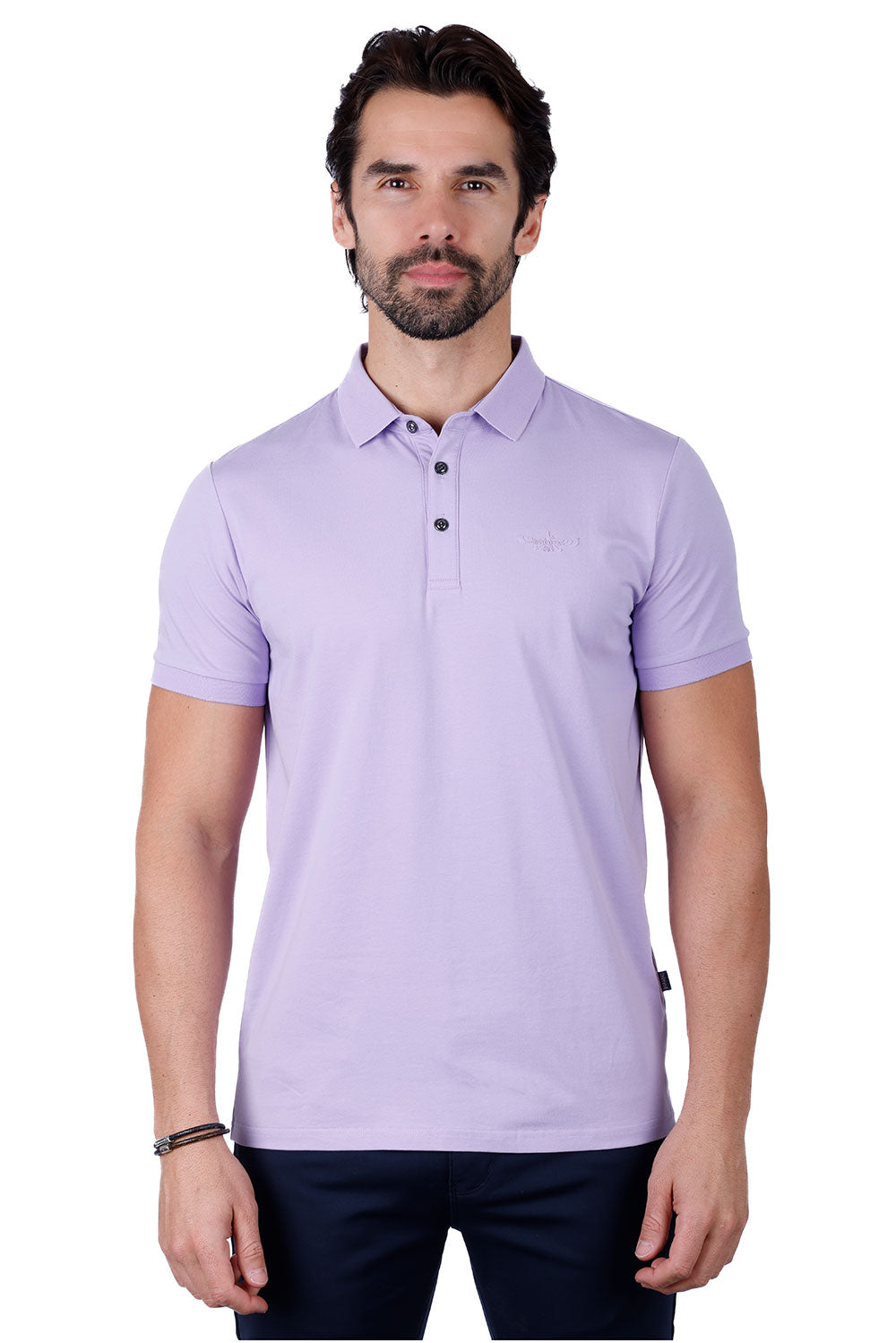 Barabas Men's Solid Color Premium Short Sleeve Logo polo Shirts 3PS128 Lavender
