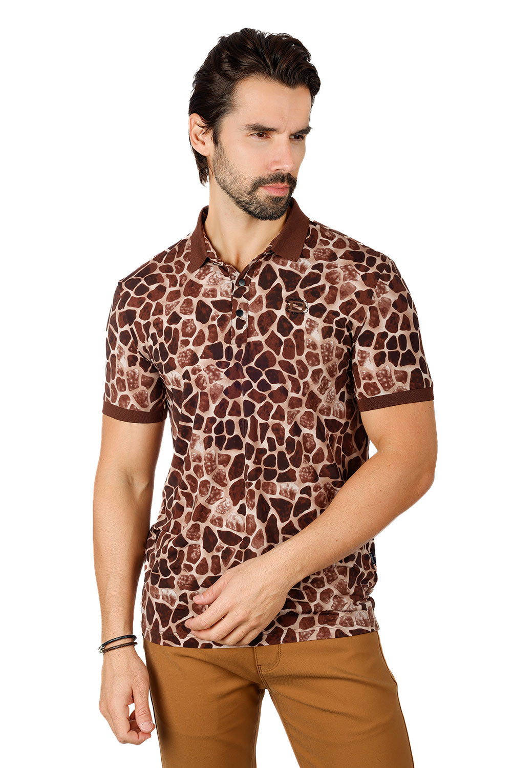 Barabas Men's Rocks Geometric Short Sleeve Polo Shirts 3PS130  Brown