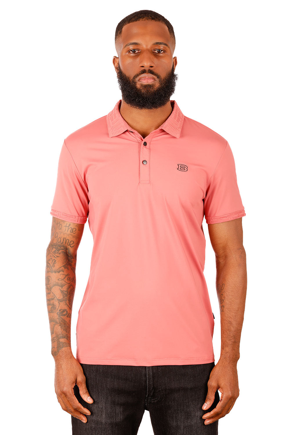 Barabas Men's Solid Stretch B Logo Short Sleeve Polo Shirts 3PS131 Pink