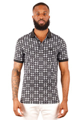 Barabas Men's Checkered Barabas Logo Short Sleeve Polo Shirts 3PS132 Black White