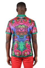 Barabas men's Floral Angry Tiger Graphic Tee Polo Shirts 3PSP00 Multicolor