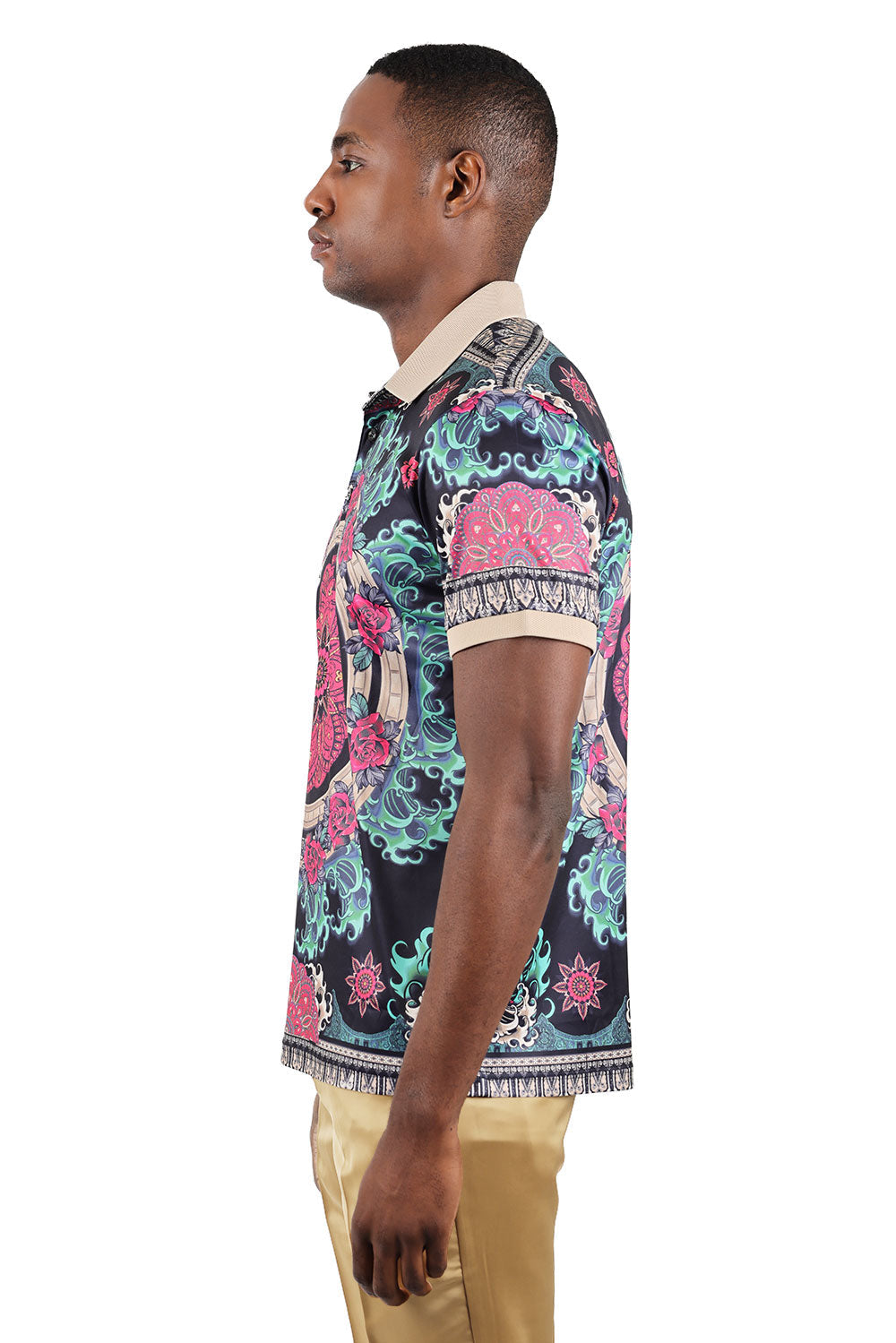 Barabas Men's Floral Circular Prints Graphic Tee Polo Shirts 3PSP13 Multicolor
