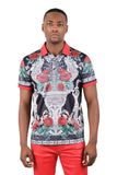 Barabas men's Floral Rose Leopard Prints Graphic Tee Polo Shirts 3PSP18 Black Silver