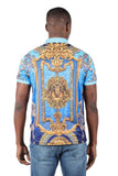 Barabas Men's Rhinestone Ram Greek Pillars Prints Graphic Polo Shirts 3PSR02 Blue
