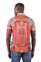 Barabas Men's Rhinestone Ram Greek Pillars Graphic Polo Shirts 3PSR02 Coral