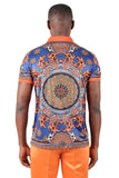 Barabas Men's Rhinestone Floral Circular Graphic Polo Shirts 3PSR13 Orange Navy