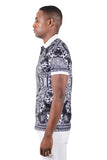 Barabas Men's Rhinestone Floral Circular Graphic Polo Shirts 3PSR13 White Black 