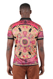 Barabas Men's Rhinestone Floral Medusa Baroque Graphic Tee Polo Shirts 3PSR16 Pink