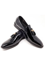 Barabas Men's Shiny Design Tassel Slip On Loafer Shoes 3SH39 Black