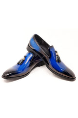 Barabas Men's Shiny Design Tassel Slip On Loafer Shoes 3SH39 Blue