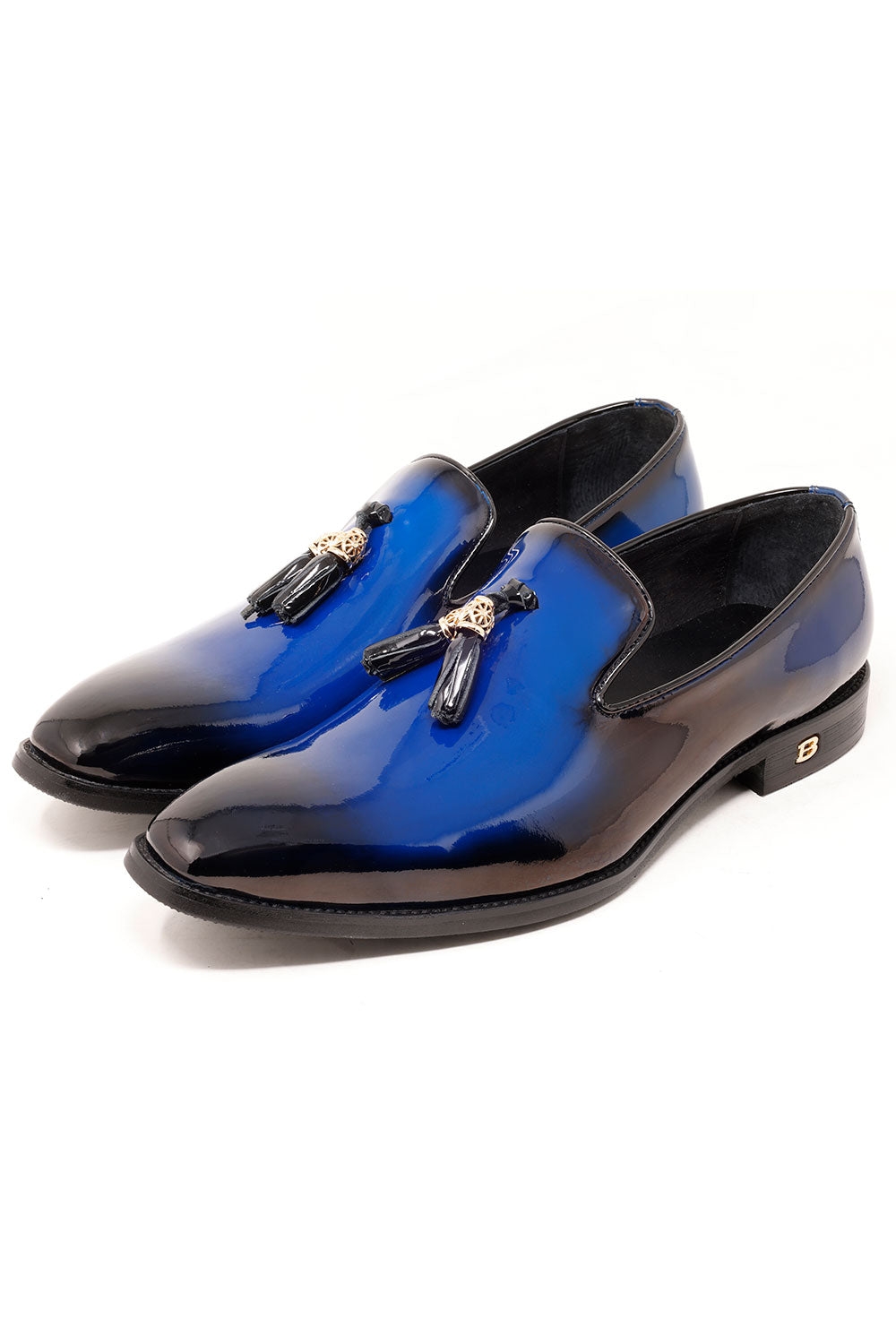 Barabas Men's Shiny Design Tassel Slip On Leather Loafer Shoes 3SH39 Blue