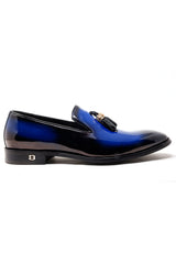 Barabas Men's Shiny Design Tassel Slip On Loafer Shoes 3SH39 Blue