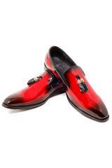 Barabas Men's Shiny Design Tassel Slip On Loafer Shoes 3SH39 Red