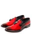Barabas Men's Shiny Design Tassel Slip On Leather Loafer Shoes 3SH39 Red