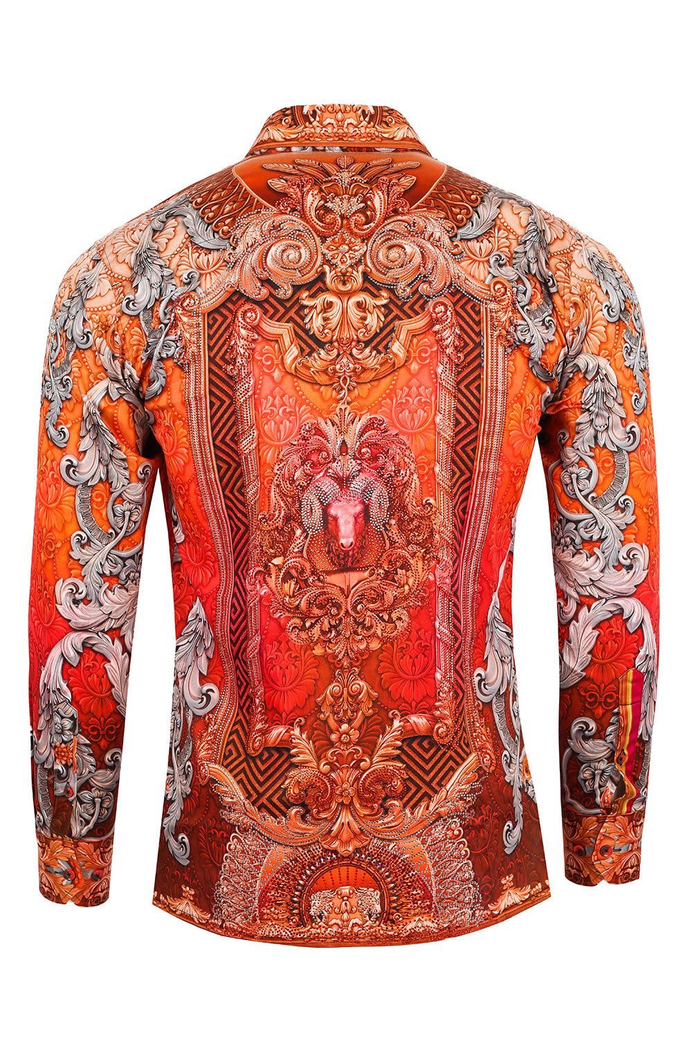 BARABAS Men's Rhinestone Baroque Animal Print Long Sleeve Shirts 3SPR402 Coral