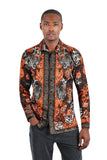 BARABAS Men's Floral Tiger Rhinestone Long Sleeve Shirts 3SPR407 Black