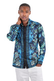 BARABAS Men's Floral Tiger Rhinestone Long Sleeve Shirts 3SPR407 Navy