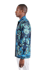 BARABAS Men's Floral Tiger Rhinestone Long Sleeve Shirts 3SPR407 Navy