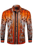BARABAS Men's Rhinestone Floral Snake Skin Long Sleeve Shirts 3SPR408 Orange