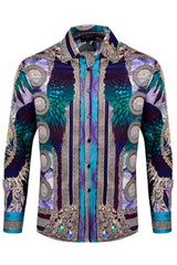 BARABAS Men's Rhinestone Angel Wings Long Sleeve Shirts 3SPR411 Purple