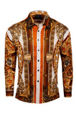 BARABAS Men's Rhinestone Medusa Floral Long Sleeve Shirts 3SPR416 Cream