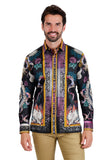 BARABAS Men's Rhinestone Sea Ocean Baroque Long Sleeve Shirts 3SPR417 Black