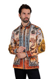 BARABAS Men's Rhinestone Sea Ocean Baroque Long Sleeve Shirts 3SPR417 Peach