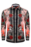 BARABAS Men's Rhinestone Floral Unicorn Long Sleeve Shirts 3SPR418 Pink