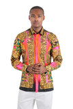 BARABAS Men's Floral Dragon Rhinestone Long Sleeve Shirts 3SPR405 Gold
