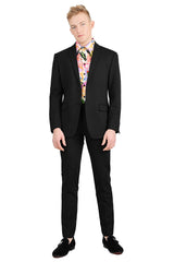 Barabas Men's Wholesale Brushed Cotton Notched Lapel Matt Suit 3SU02 Black