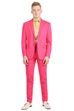 BARABAS Men's Brushed Cotton Notched Lapel Matt Suit 3SU02 Fuchsia