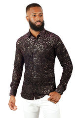 BARABAS Men's See Through Floral Long Sleeve Button Down Shirt 3SVL17 Black